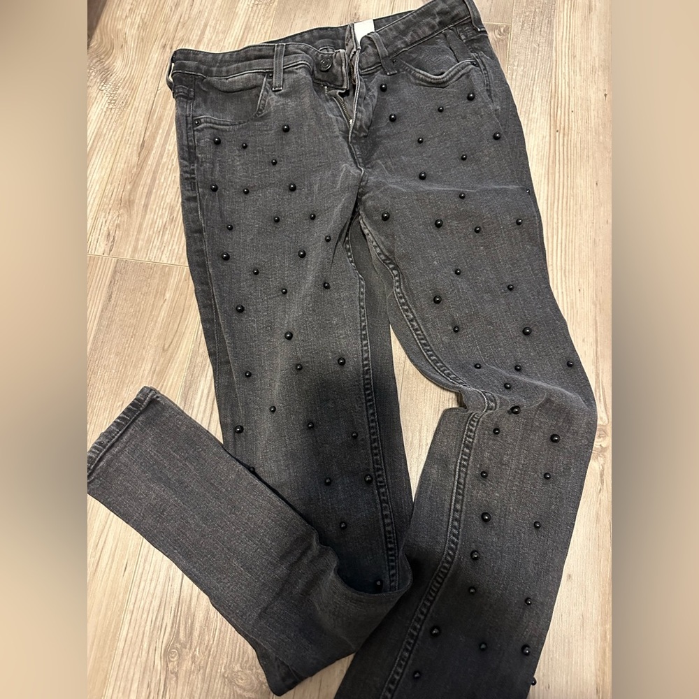 Jeans with embellishment black pearls